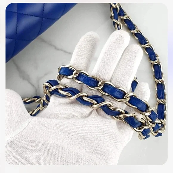 CHANEL Jumbo Classic Double Flap Bag in Cobalt Blue Lambskin - Picture 11 of 13